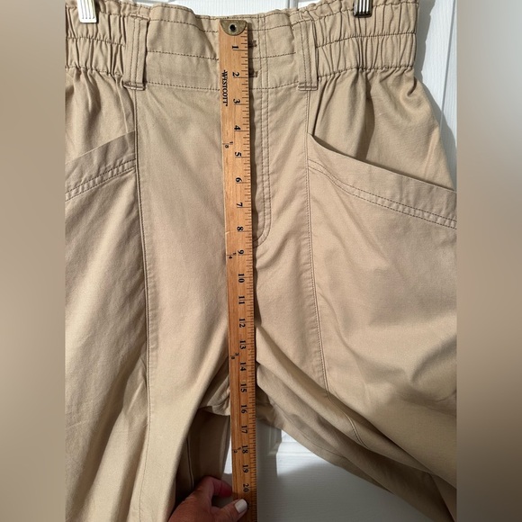 FREE PEOPLE Med Ready To Run Cinch Waist Paper Bag Pants Sand Beige Drop Crotch - Picture 9 of 16